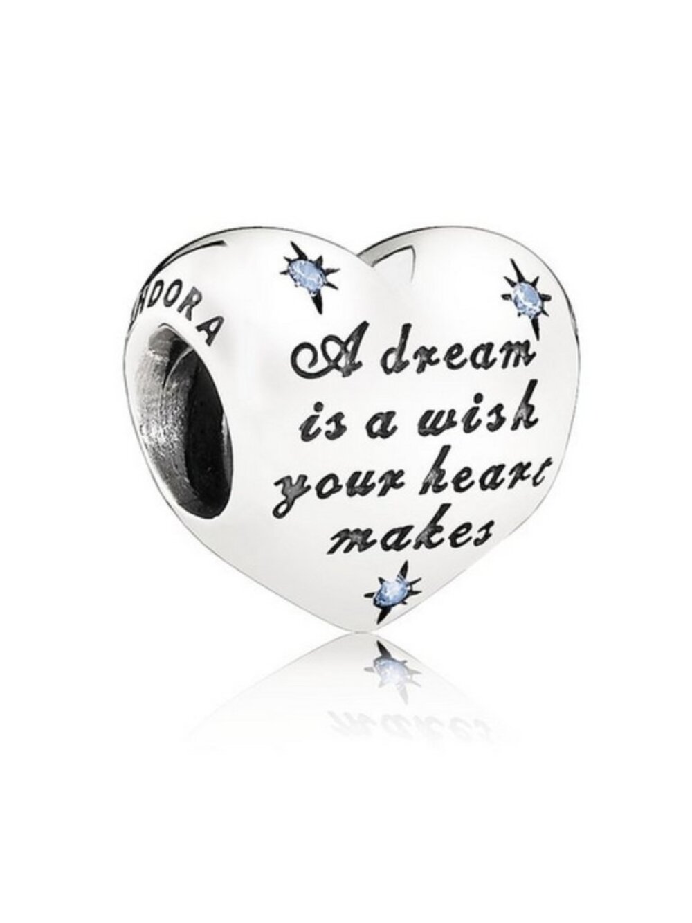 PANDORA Disney Cinderella heart silver charm with fancy light blue cubic zircon